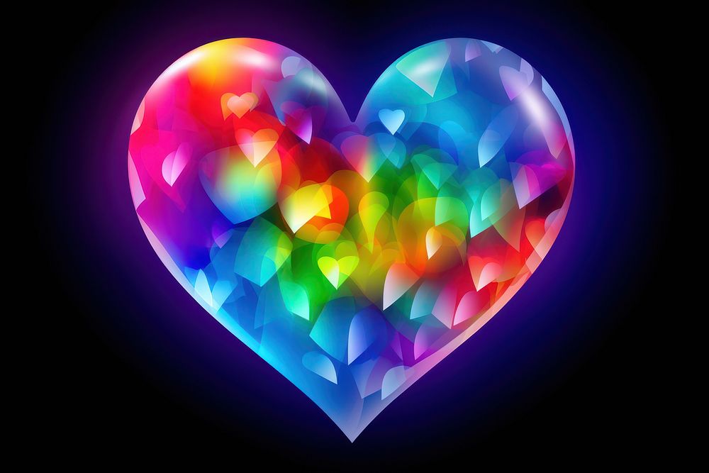 Glowing rainbow LGBTQ heart shape night illuminated creativity. AI generated Image by rawpixel.