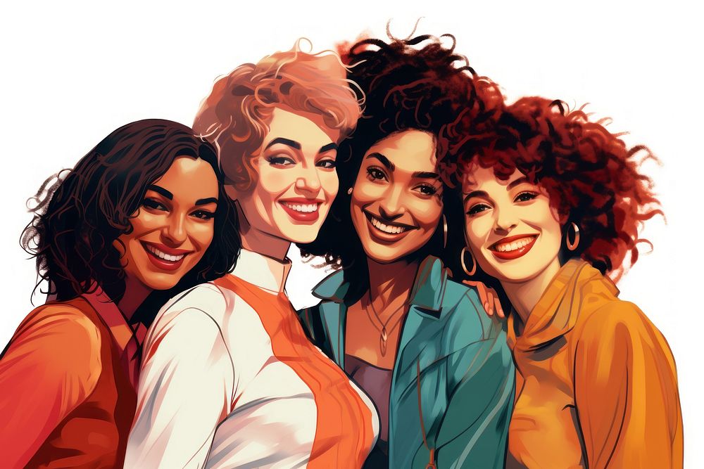 Four diverse women smiling adult smile togetherness. AI generated Image by rawpixel.
