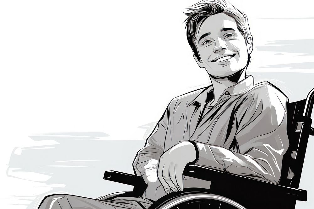 Wheelchair smiling sitting drawing. AI generated Image by rawpixel.