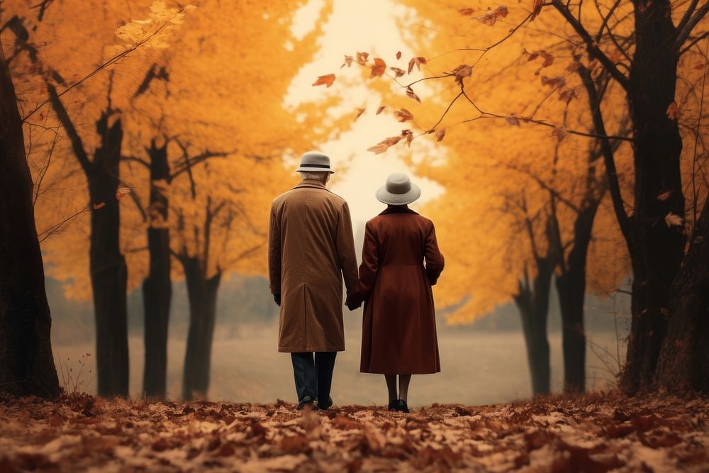 Couple walking autumn overcoat. AI generated Image by rawpixel.