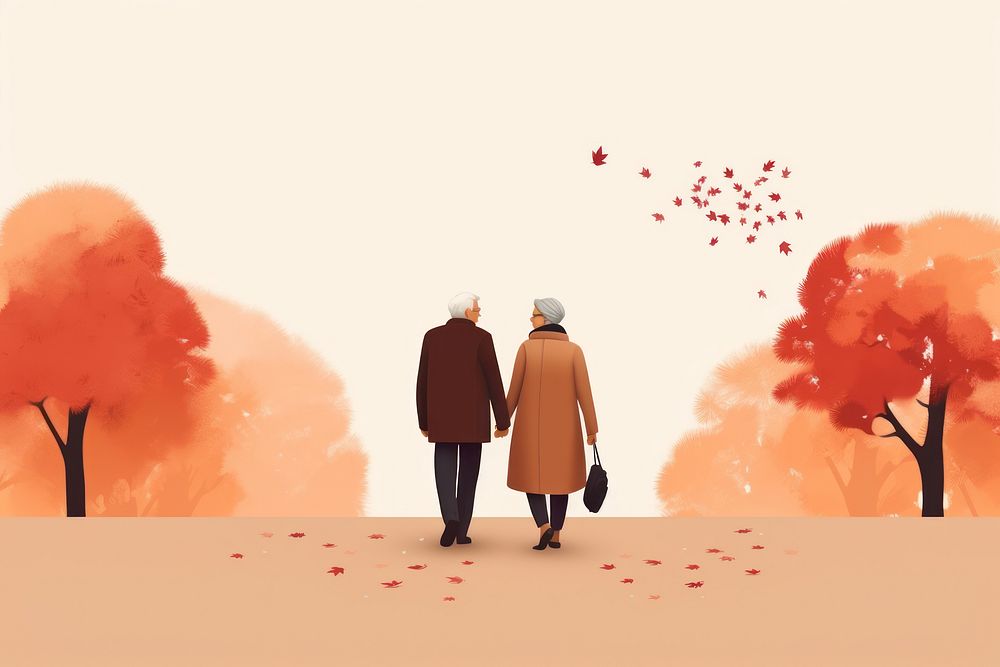 Couple walking autumn togetherness. AI generated Image by rawpixel.