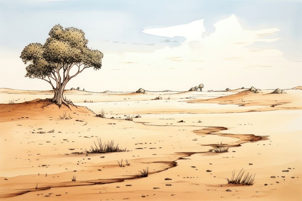 Desert landscape outdoors cartoon. AI generated Image by rawpixel.