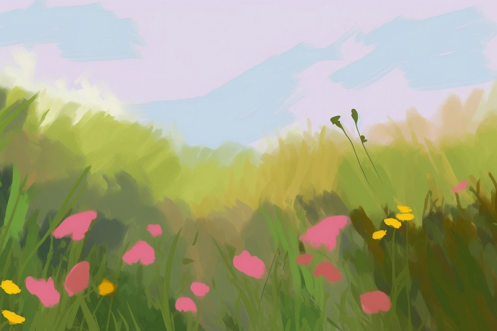 Meadow painting grassland outdoors. AI generated Image by rawpixel.