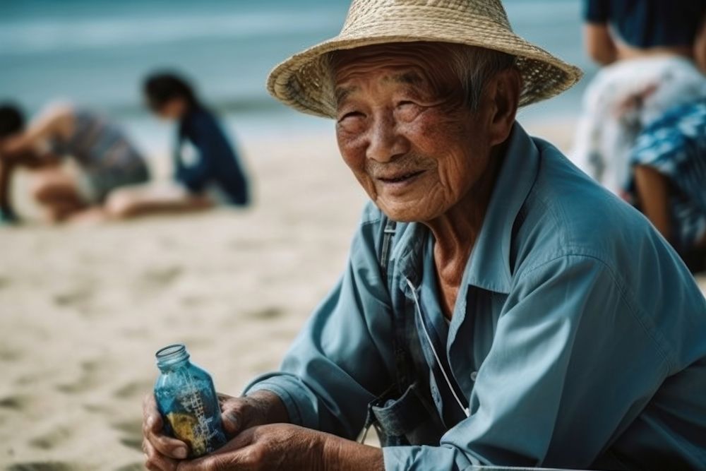 East asian elder summer adult beach. AI generated Image by rawpixel.