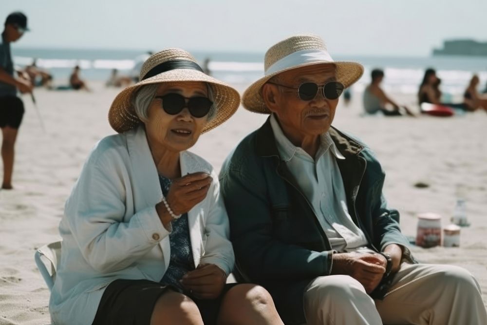 East asian elder beach portrait outdoors. AI generated Image by rawpixel.