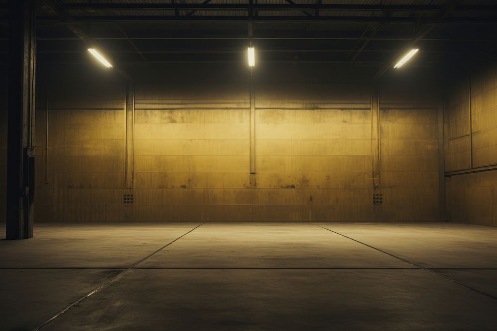 Warehouse with Dramatic Lighting lighting warehouse architecture. AI generated Image by rawpixel.