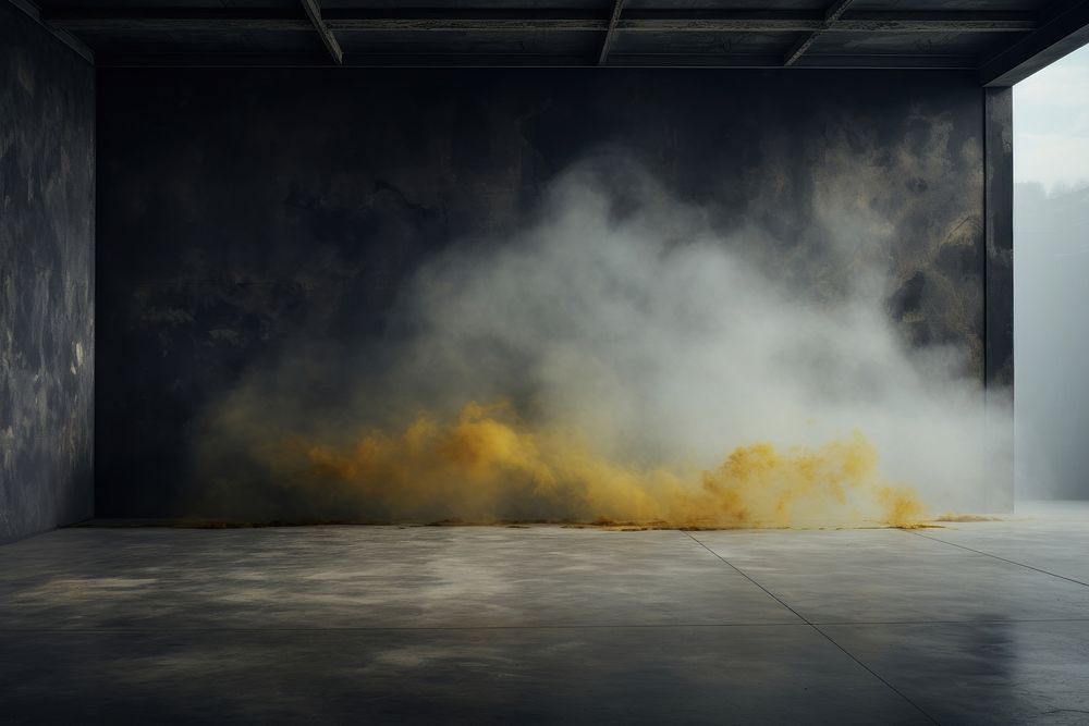 Asphalt floor and studio room with smoke float up the interior texture architecture blackboard exploding. AI generated Image…