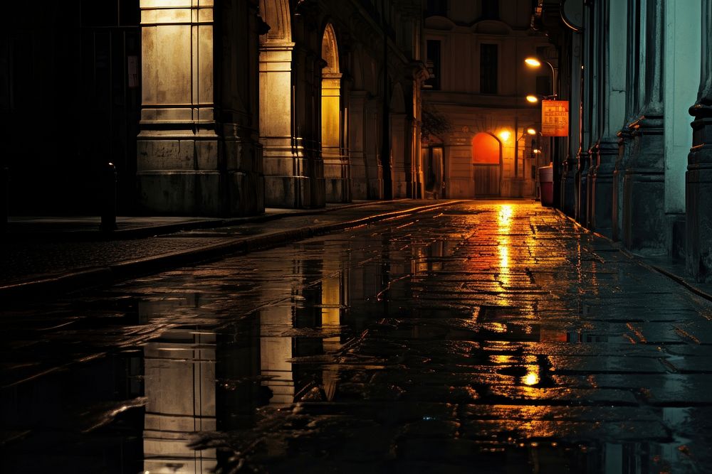 Street city reflection puddle. AI generated Image by rawpixel.