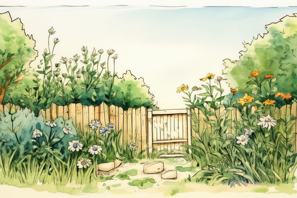 Garden outdoors backyard painting. AI generated Image by rawpixel.