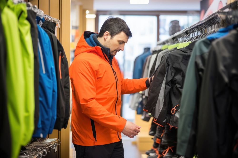 Sports shop jacket choosing adult. AI generated Image by rawpixel.