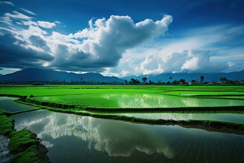 Paddy field background landscape outdoors nature. AI generated Image by rawpixel.