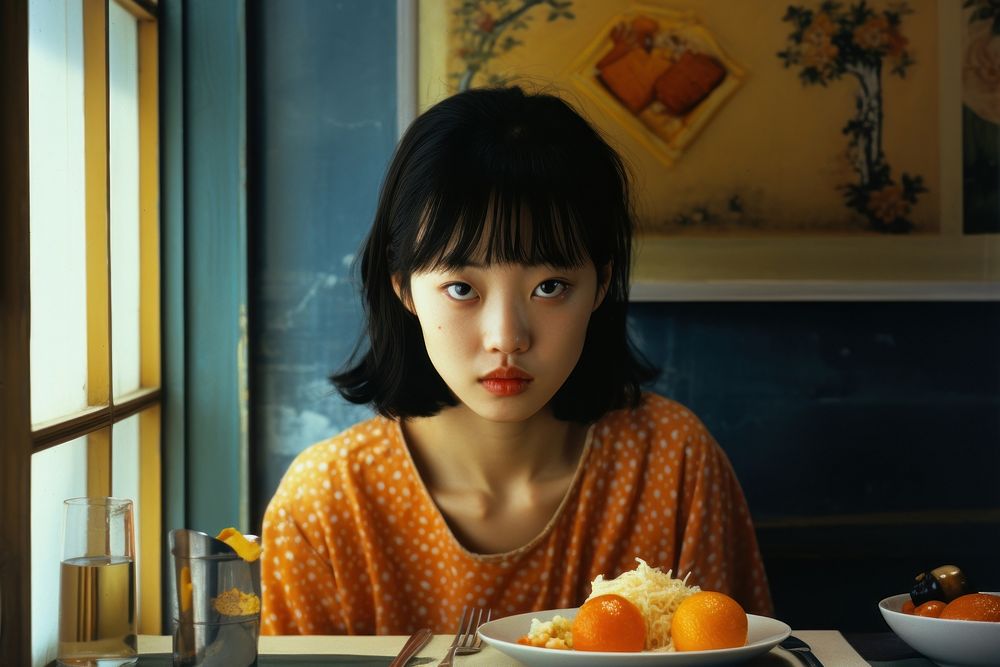 Japanese girl eating photography portrait food. AI generated Image by rawpixel.