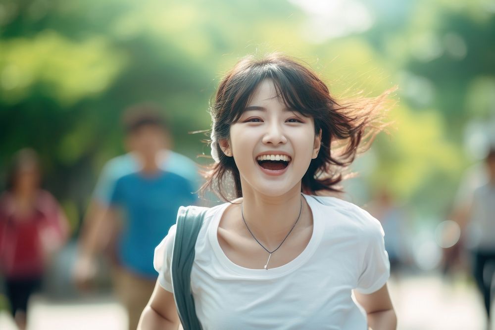 Japanese girl exercise looking happy and fun laughing smile adult. AI generated Image by rawpixel.