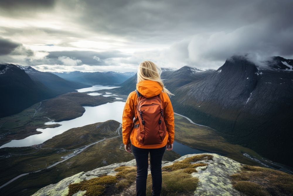 Female hiker adventure mountain outdoors. AI generated Image by rawpixel.