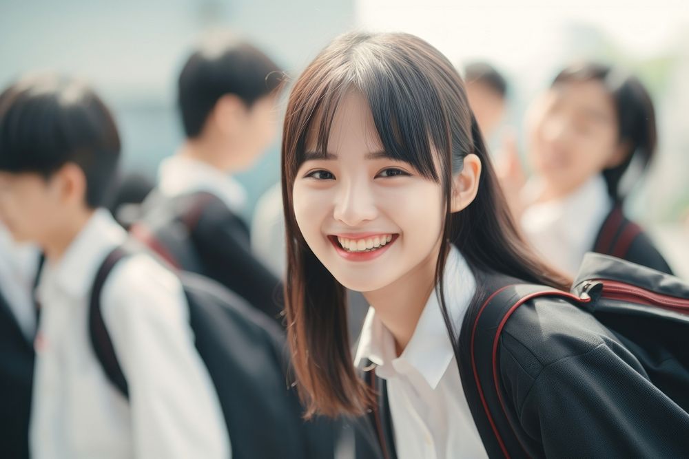 Japanese high school student smiling smile girl mortarboard. AI generated Image by rawpixel.