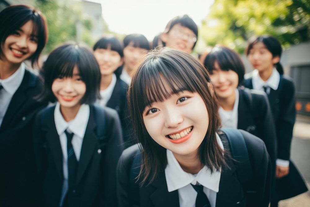 Japanese high school student smiling adult smile togetherness. AI generated Image by rawpixel.