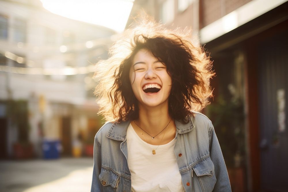 Japanese woman laughing adult joy. AI generated Image by rawpixel.