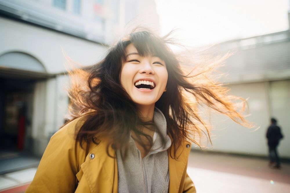 Japanese woman laughing smile joy. AI generated Image by rawpixel.
