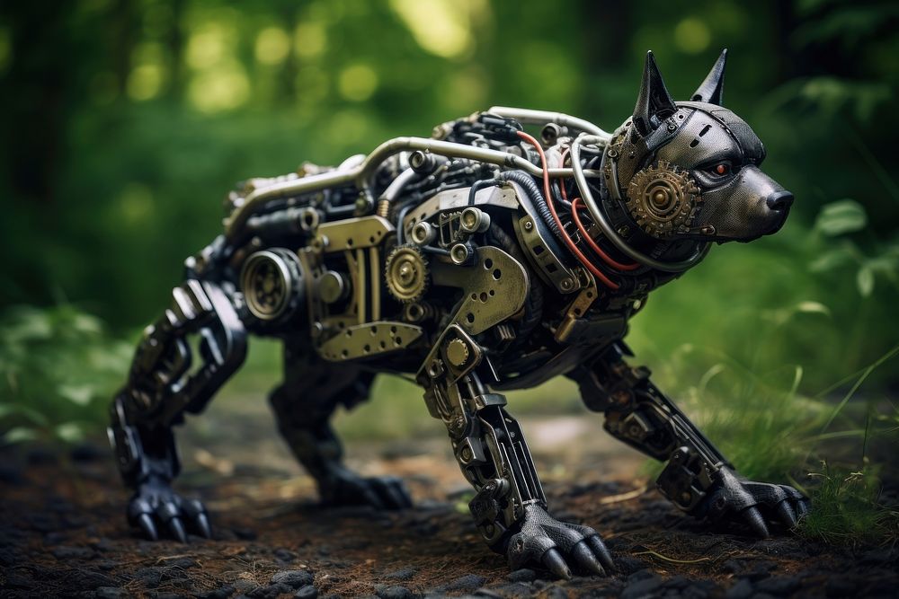 A robotic dog toy military outdoors. AI generated Image by rawpixel.