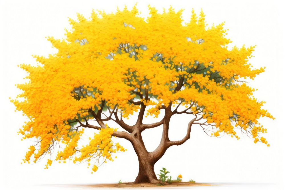 A small Ratchaphruek tree is blooming bright yellow outdoors plant maple. AI generated Image by rawpixel.