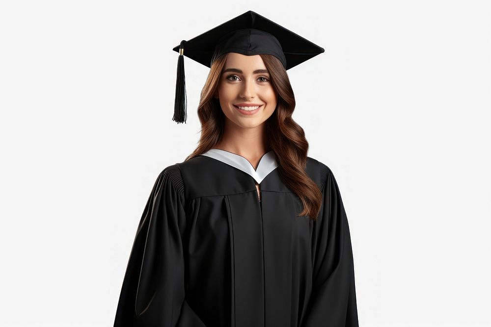 A women Wear a graduation gown student adult white background. AI generated Image by rawpixel.