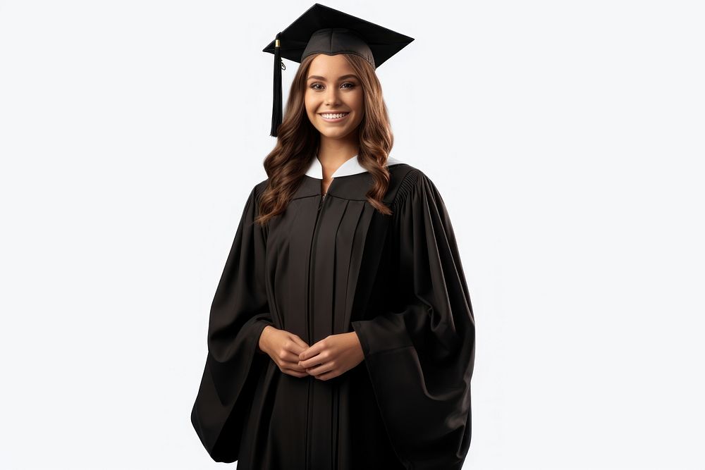 A women Wear a graduation gown student adult white background. AI generated Image by rawpixel.