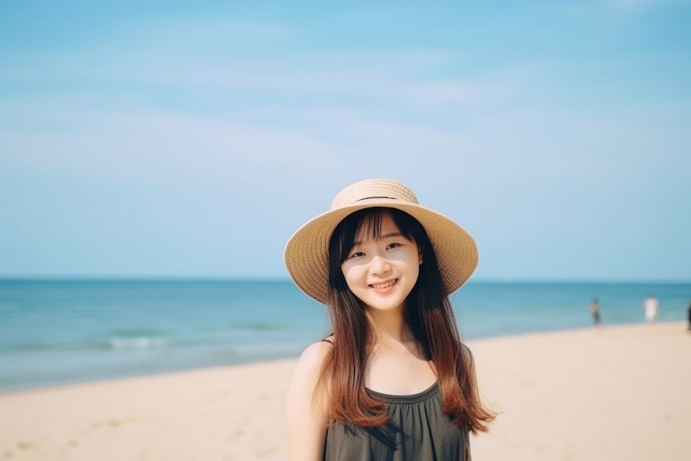 Happy East asian woman summer beach happy. AI generated Image by rawpixel.