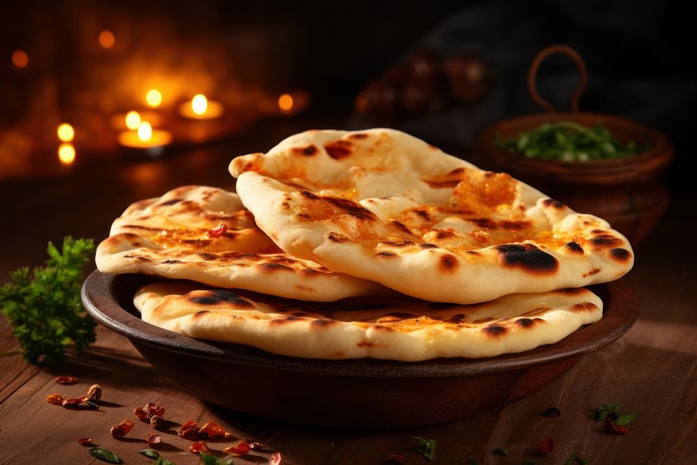 Naan bread food pizza. AI generated Image by rawpixel.