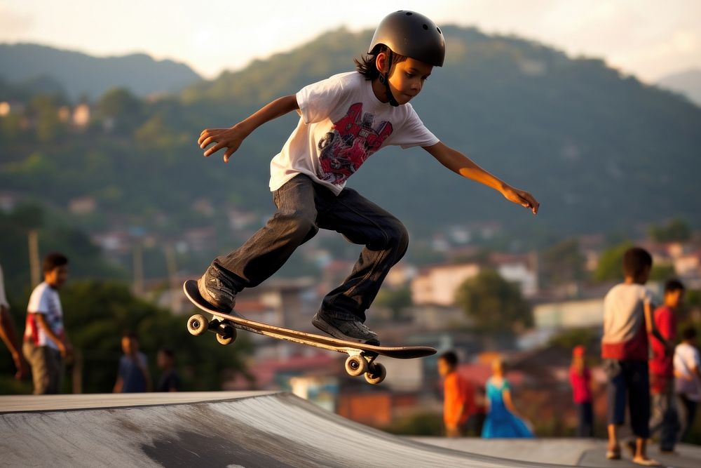 Colombian kid skateboard footwear outdoors. AI generated Image by rawpixel.