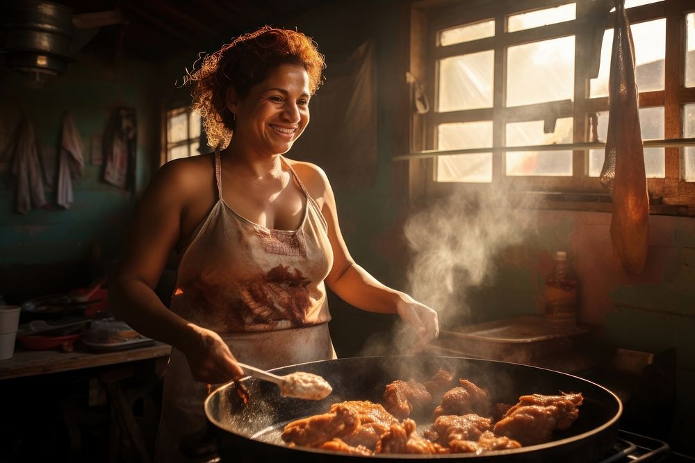 Cuban woman cooking kitchen fried. AI generated Image by rawpixel.