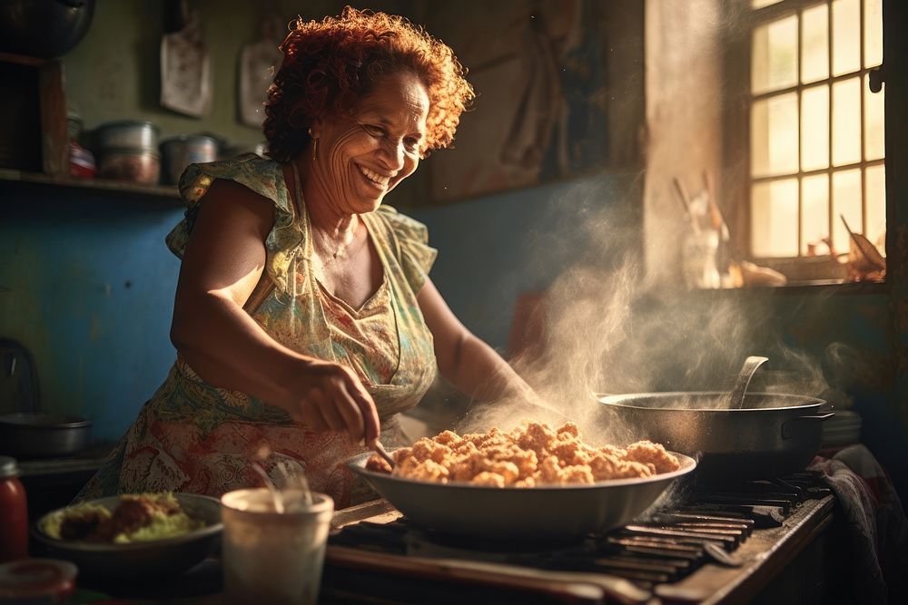 Cuban woman cooking kitchen fried. AI generated Image by rawpixel.