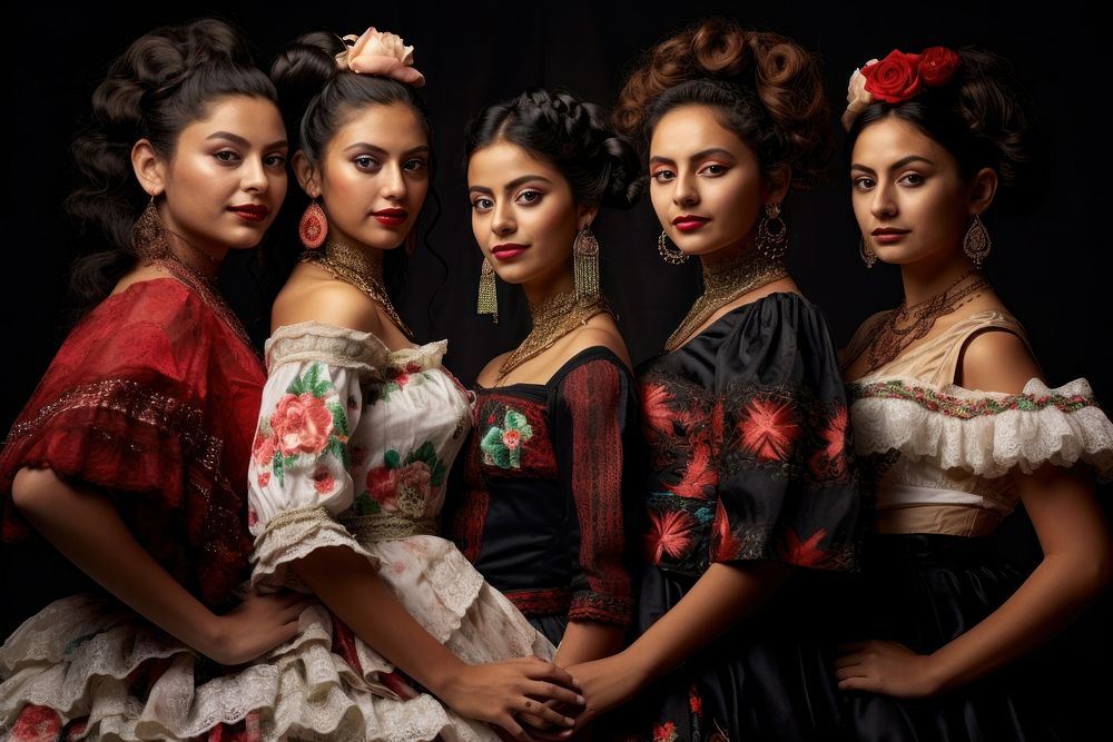Group of mexican dancers portrait adult togetherness. AI generated Image by rawpixel.