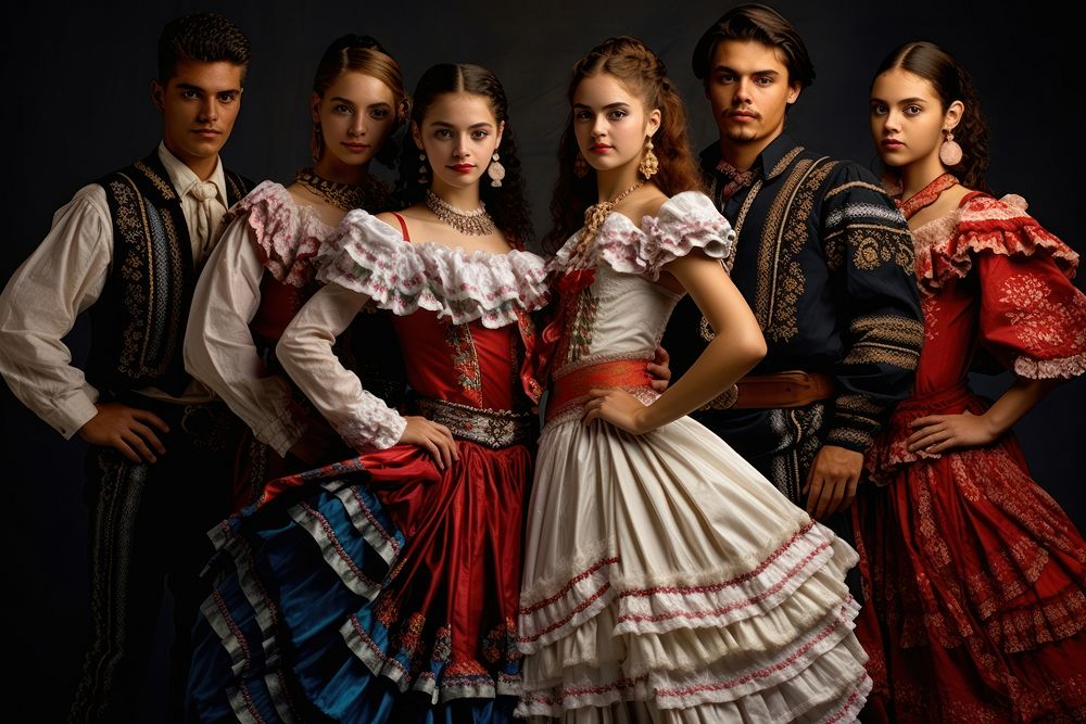 Group of mexican dancers tradition portrait dancing. AI generated Image by rawpixel.