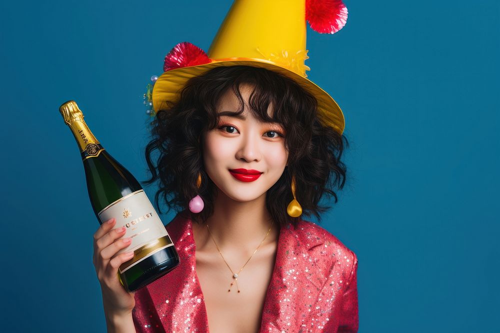 Bottle champagne portrait holding. AI generated Image by rawpixel.