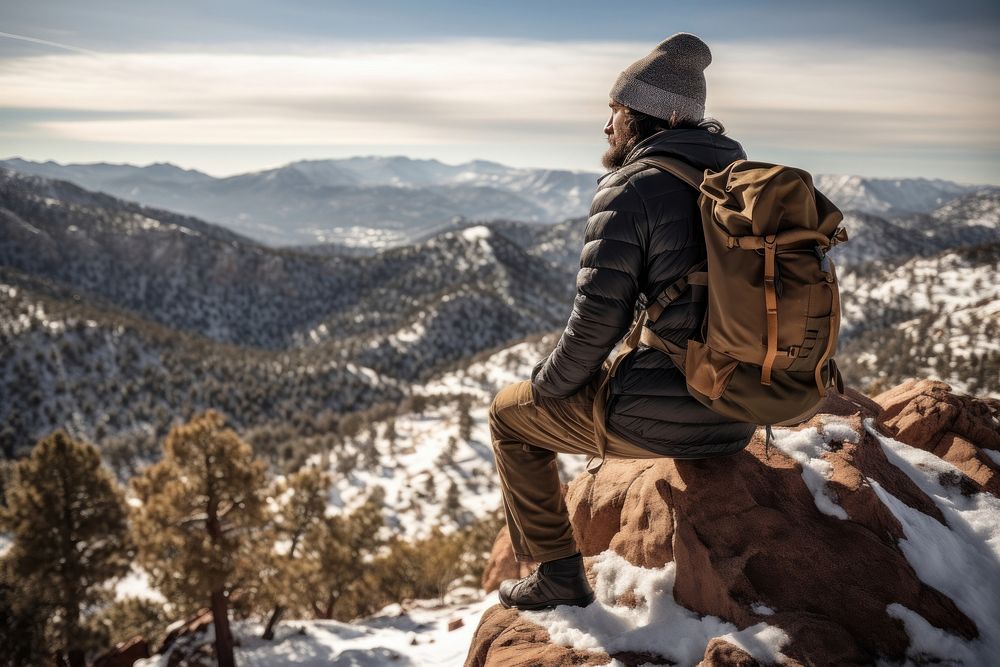 Latino man backpacking footwear winter. AI generated Image by rawpixel.