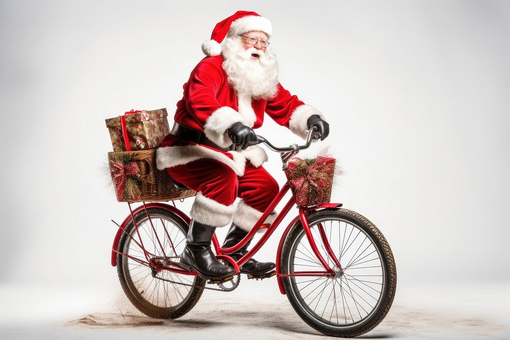 Santaclaus christmas bicycle vehicle. AI generated Image by rawpixel.
