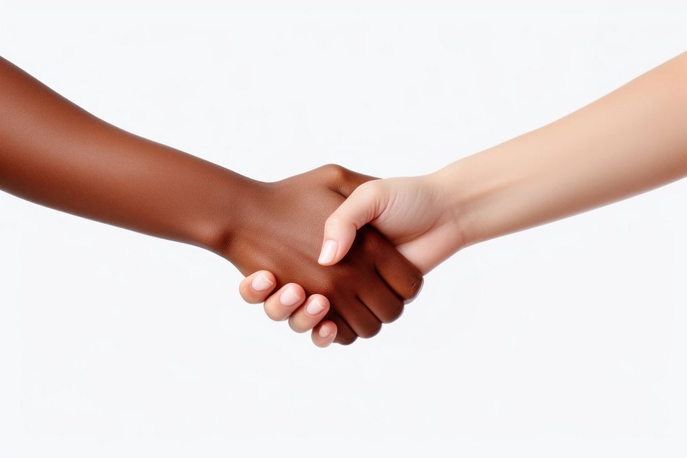 Shake hands to congratulate handshake white background togetherness. AI generated Image by rawpixel.