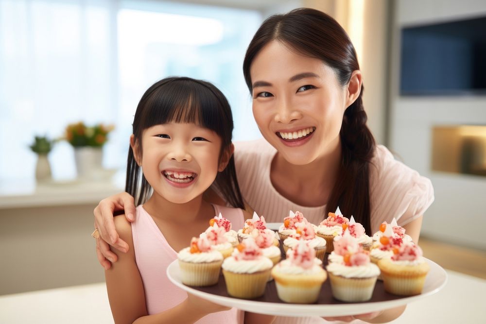 Korean family celebrate birthday party dessert cupcake adult. AI generated Image by rawpixel.