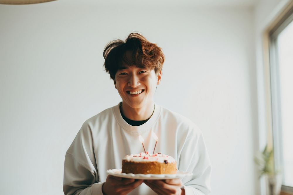 Korean friend celebrate birthday party dessert candle smile. AI generated Image by rawpixel.