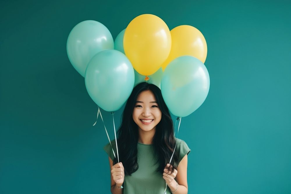 Korean friend celebrate birthday party balloon smile happy. AI generated Image by rawpixel.