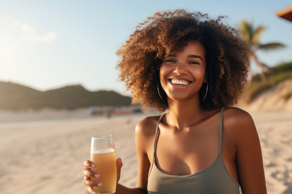 Black woman holding beer photography laughing smiling. AI generated Image by rawpixel.