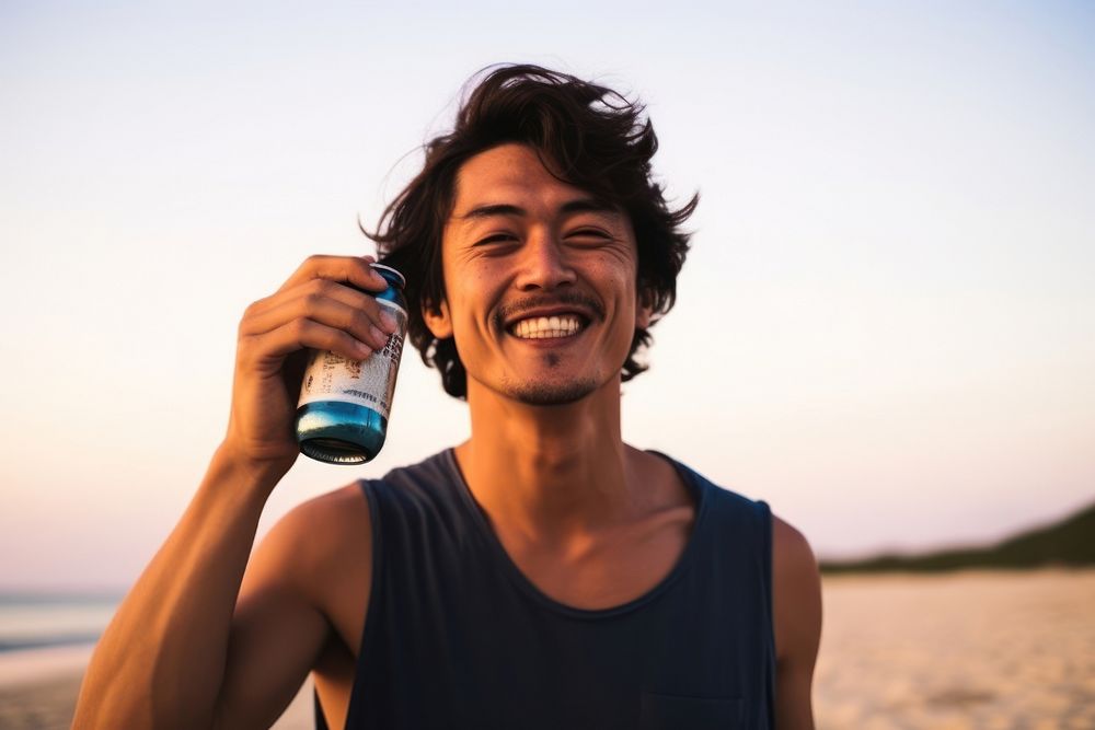 Japanese man holding beer photography laughing portrait. AI generated Image by rawpixel.