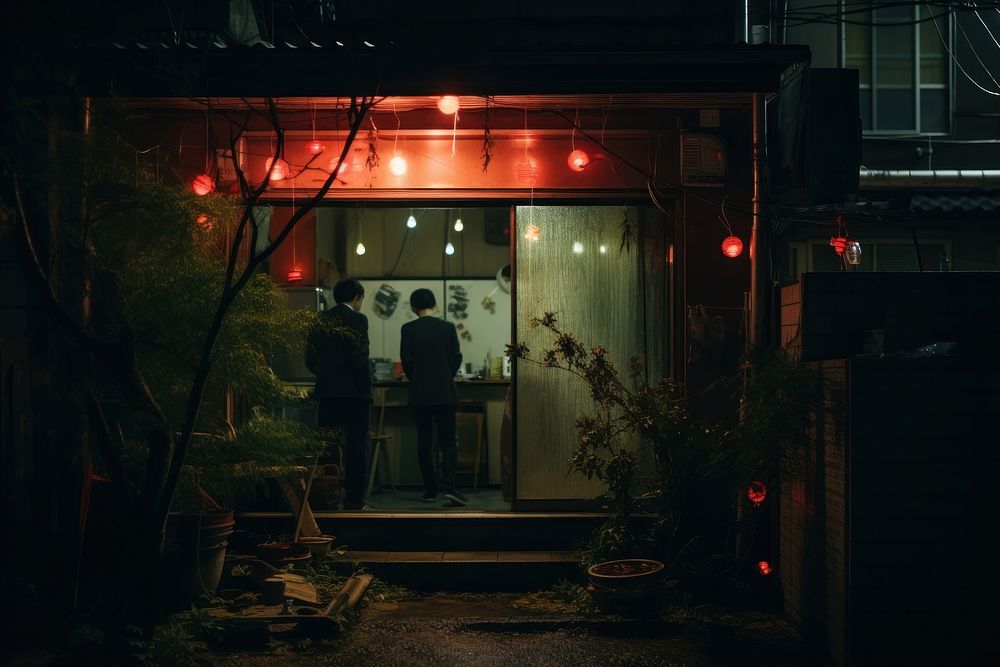 Japanese in the party night outdoors lighting plant. AI generated Image by rawpixel.
