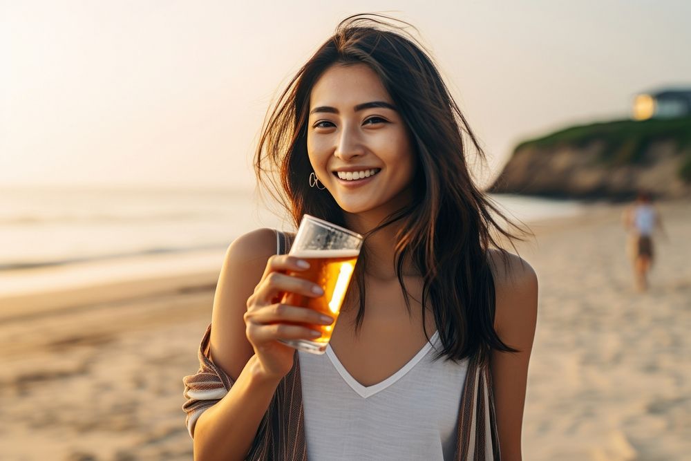 Japanese woman holding beer photography drinking smiling. AI generated Image by rawpixel.