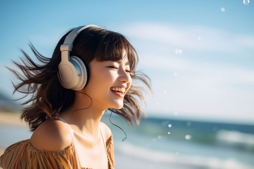 Japanese woman party photography headphones listening. AI generated Image by rawpixel.
