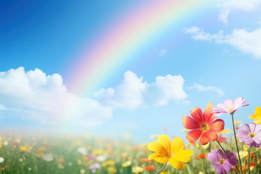 Rainbow background backgrounds landscape outdoors. AI generated Image by rawpixel.