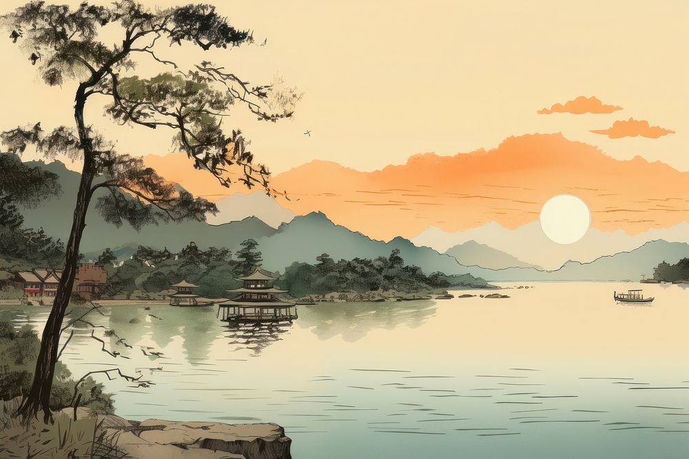 Sun moon lake taipei landscape outdoors nature. AI generated Image by rawpixel.