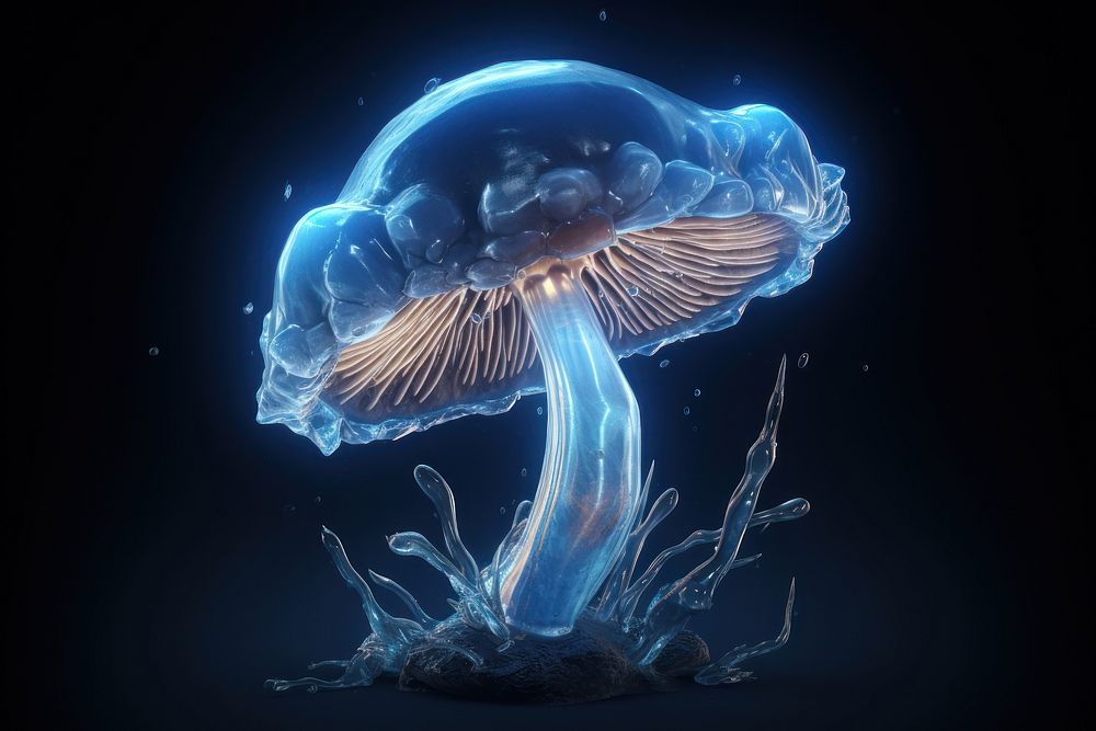 Mushroom jellyfish blue invertebrate. AI generated Image by rawpixel.