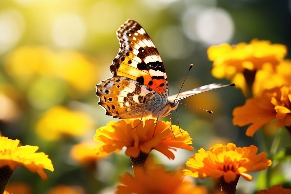 Butterfly flower nature summer. AI generated Image by rawpixel.