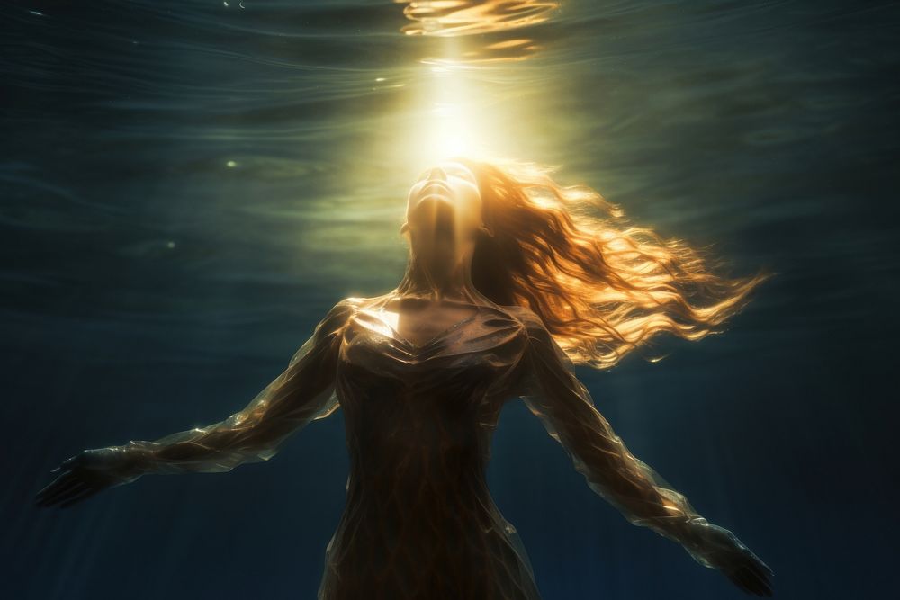 Mermaid swimming sunlight outdoors. AI generated Image by rawpixel.